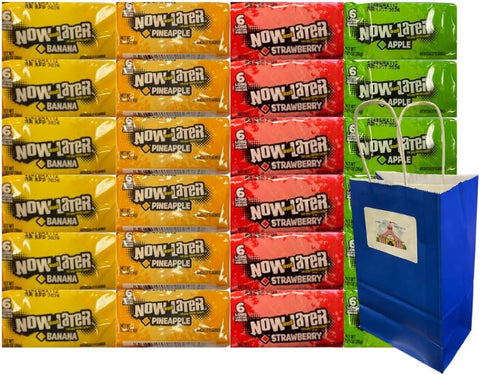 Variety Pack Now and Later Assorted Candy, Long-Lasting Fruit Chews for Snacking, Sharing, Gift Bags, Parties and Events, Individually Wrapped Pieces for All Ages, Bulk 24 Pack