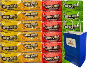 Big TOP DEALS USA Now and Later Apple Candy Mix, 24 Pack, 4 Flavors 6 Each, Banana Apple Strawberry Pineapple, Variety Pack, 0.93 oz Individually Wrapped Soft Chew Fruit Taffy, Candy Gift Bag