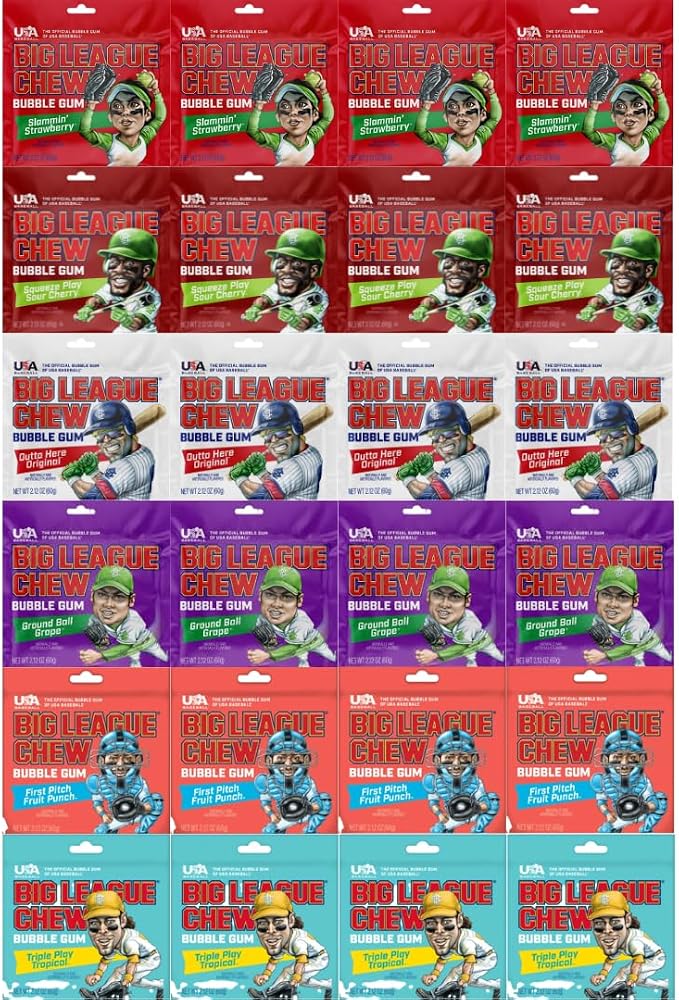Variety Pack Big League Chew Bubble Gum, Shredded Chewing Gum, Soft Bubble Gum, Bulk Candy Snack, 24 Count Pack (2.12 oz each)