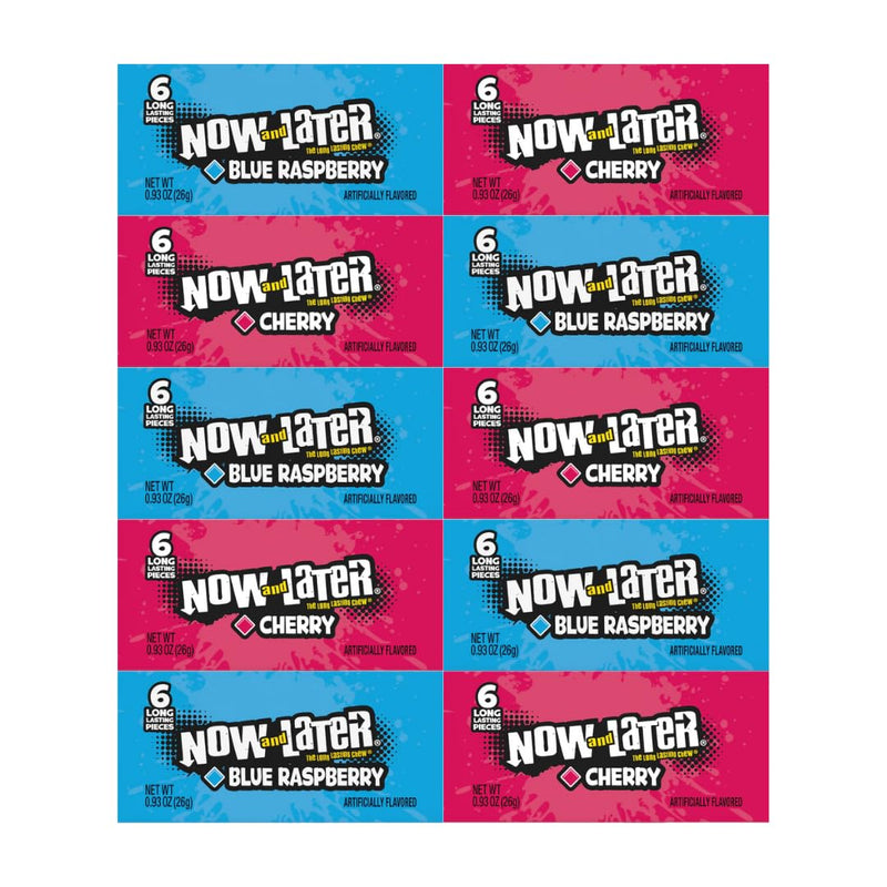 Variety Pack Now and Later Candy – 10 Individually Wrapped Pieces, Cherry and Blue Raspberry, Long-Lasting Chewy Candy for Snacking, 0.93 oz Per Pack, Great for Sharing and Gifting