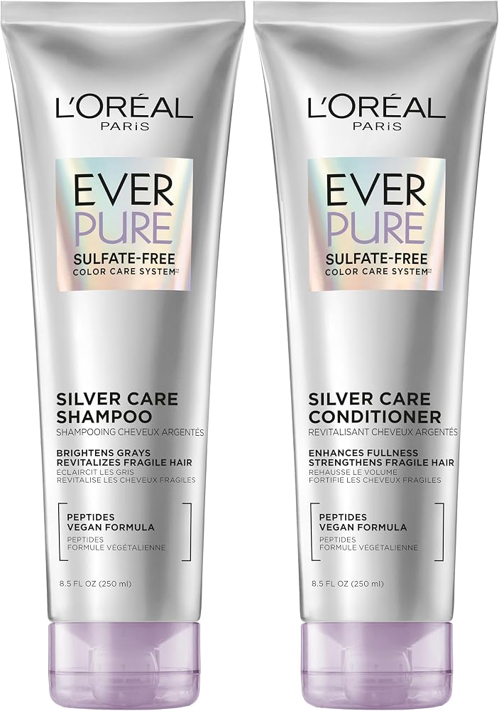 L'Oreal Paris EverPure Silver Care Sulfate Free Shampoo and Conditioner Set, Nourishing Vegan Formula with Peptides for Brightening Gray Hair, 1 Kit - Personal Care
