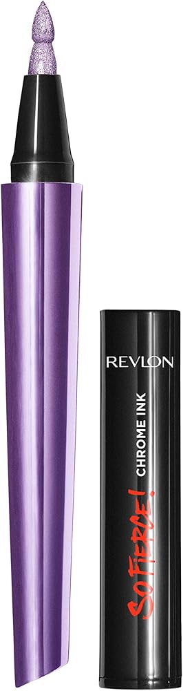 Revlon So Fierce! Chrome Ink Liquid Eyeliner, Longlasting Bold Metallic Pen Liner with Dip Ink Cap for Pearl, Shimmer Blend, 904 Ultraviolet Foil, 0.03 oz.