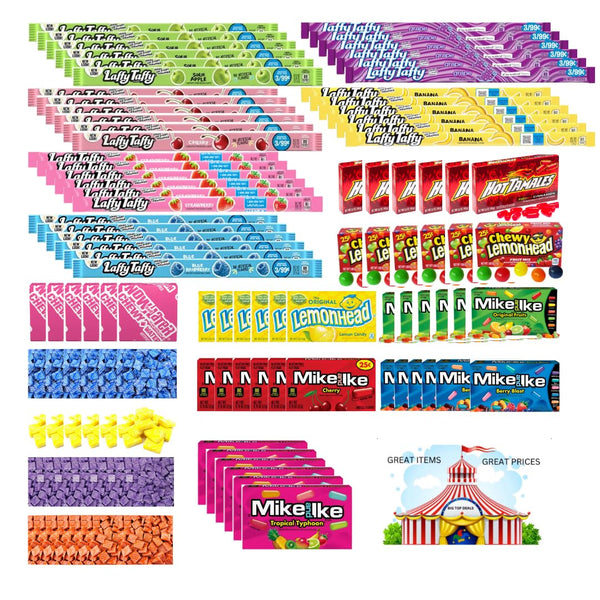 Generic Jumbo Assortment Pack Candy, Laffy Taffy, Now and Later, Chewy Lemonheads, Hot Tamales, Mike and Ike, 6 Each of Exciting Flavors, Individually Packed, 114 Pack