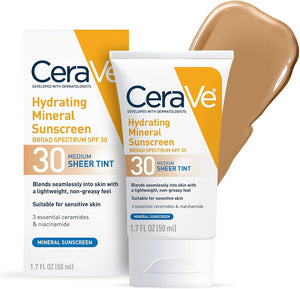 Cerave Tinted Sunscreen for Face, Mineral SPF 30 Moisturizer, Medium, 1.7oz - Personal Care
