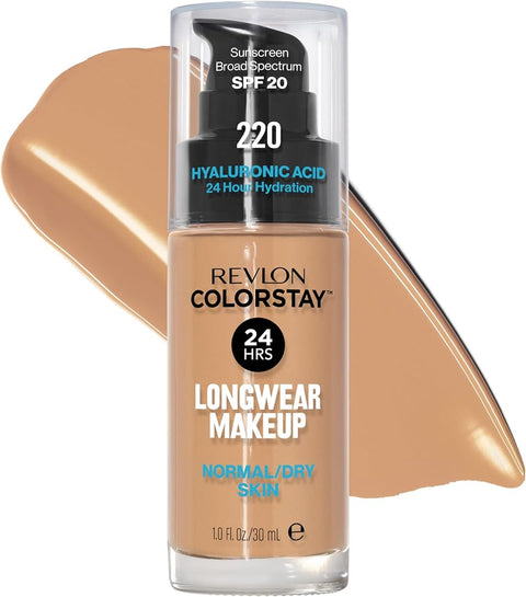 Revlon Liquid Foundation, ColorStay Face Makeup for Normal and Dry Skin, SPF 20, Longwear Medium-Full Coverage with Matte Finish, Oil Free, 220 Natural Beige, 1.0 Oz - Beauty - Cosmetics