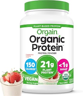 Orgain Organic Vegan 21g Protein Powder, Strawberries & Cream, 2.03 lb