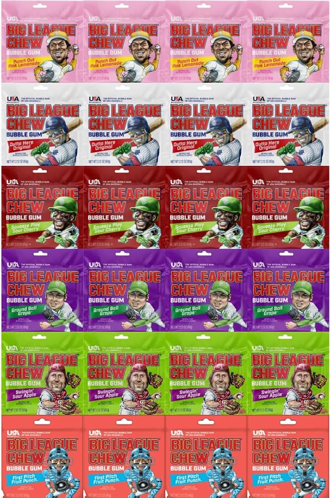 Variety Pack Big League Chew Bubble Gum, Soft Shredded Bubble Gum, Fun Chewing Gum Pouch, Assorted Flavors Candy Bulk Pack, 24 Count (2.12 oz each pouch)