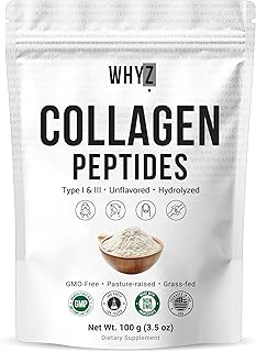 Bovine Collagen Peptides Powder Hydrolyzed Type I & III Protein, Grass-Fed Pasture-Raised Source, Unflavored Collagen Supplement Paleo-Friendly for Active Lifestyles & Wellness Non-GMO, 100g (3.5 oz)