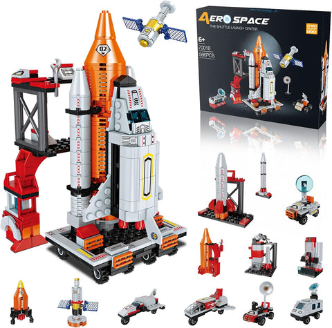Space Exploration Shuttle Toys for 6 7 8 9 10 11 12 Year Old Boys 12-in-1 STEM Aerospace Building Kit Toy with Heavy Transport Rocket and Launcher Best Gifts for 6-12 Year Old Boys (566 PCS)