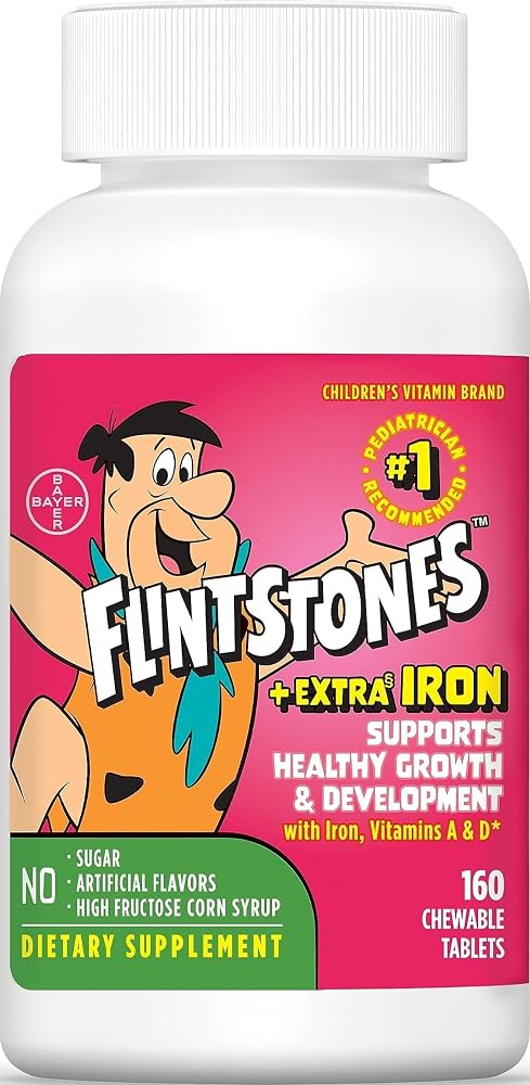 Flintstones Vitamins Chewable Kids Multivitamin with + Extra Iron for Toddler & Kid with Vitamin C, D, Vitamin B12, 160 Count (Packaging Will Vary)