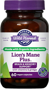 Oregon's Wild Harvest Lion's Mane Plus Brain & Memory Support with Vitamins & Ginkgo, Organic, 60 Count