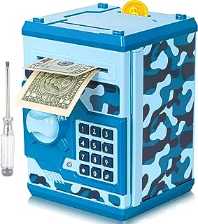 ATM Piggy Bank for Boys Girls, Mini ATM Coin Bank Kids Safe with Password