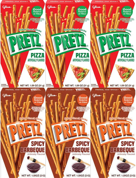 Baked Snack Sticks Variety Pack – 3 Pizza & 3 Spicy Barbecue, 1.09 oz Individual Packs, Crunchy and Savory Treats for Kids & Adults, Convenient 6-Pack