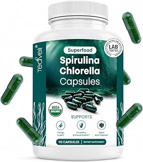 Organic Spirulina and Chlorella Capsules, Blue Green Algae, 90 Ct