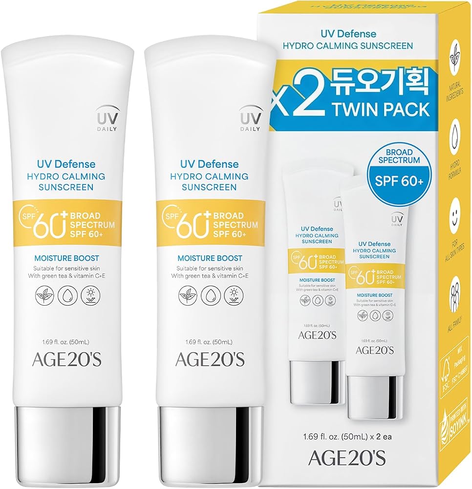 Age20'S UV Defense Hydro Calming Sunscreen SPF 60+, 2 ea, 1.69 fl.oz - Personal Care