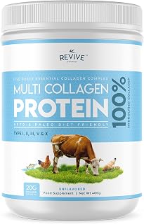 Revive Naturals Multi Collagen Powder (16oz) - Hydrolyzed Collagen Peptides, Types I, II, III, V & X - Grass Fed Bovine, Wild Caught Marine, Free Roaming Chicken & Eggshell Collagen Peptides,