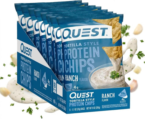 Quest Nutrition Tortilla Style Protein Chips, Ranch, Low Carb, Gluten Free, Baked, 1.1 Ounce (Pack of 8)