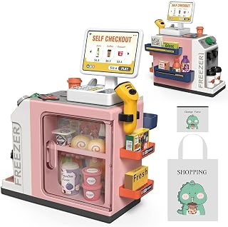Kids Cash Register Playset,Coffee Machine & Calculator, Scanner,Ages 3+