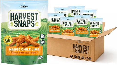 Harvest Snaps Veggie Chips (Mango Chile Lime Snack Crisps) | Powered by Plant Protein, Gluten Free, Non-GMO Baked Vegetable Crisps | Made in USA (8 Snack Packs)