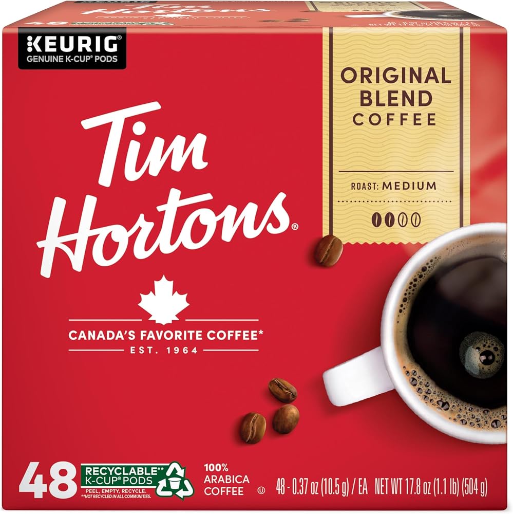 Tim Hortons Original Blend, Genuine Medium Roast Coffee, Single-Serve K-Cup Pods, 48ct