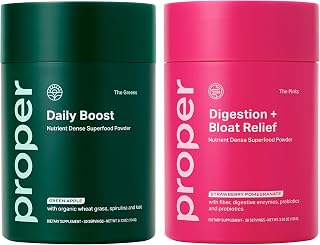 Proper Digestive Wellness & Balance Bundle: Organic Greens & Bloat Relief Drink Mixes with Probiotics, Prebiotics, and Enzymes for Digestive Support and Gut Health