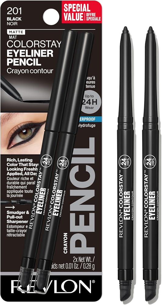 Revlon ColorStay Pencil Waterproof Eyeliner, 201 Black, 2 pack