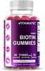 Vitamatic Biotin Gummies 10,000 mcg, 60 Vegan Gummies, Raspberry Flavor