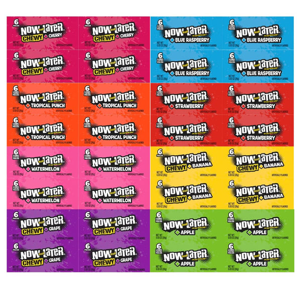 Generic Candy Assortment Now and Later - 8 Flavors: Cherry, Blue Raspberry, Tropical Punch, Strawberry, Watermelon, Banana, Grape, Apple - 0.93 oz, 4 Each Flavor - 32 Pack