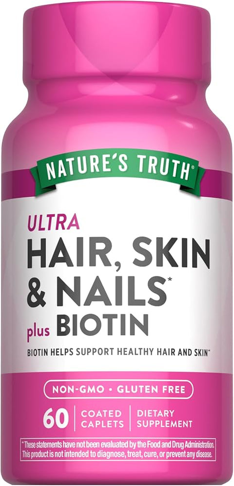 Nature's Truth Hair Skin and Nails | 60 Caplets | Plus 5,000 mcg Biotin