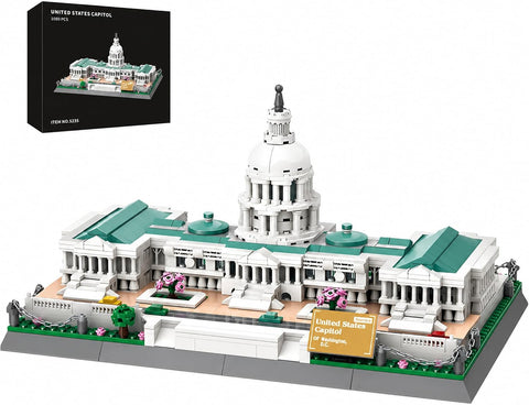 United States Capitol Building Blocks Set 1074 Pieces Washington D.C. Architecture Model Kit with Nameplate & Chain Fence USA Landmark Souvenir Gift Construction Toy for Adults & Teens