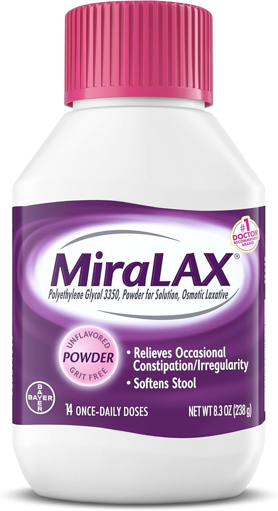 MiraLAX Laxative Powder, Gentle Constipation Relief, PEG 3350, Physician Recommended, No Harsh Side Effects, 14 Dose