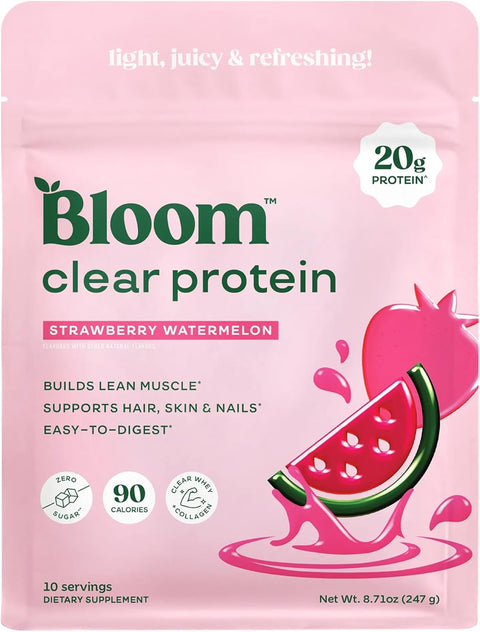 Bloom Nutrition Clear Whey Protein, Strawberry Watermelon, 10 Servings