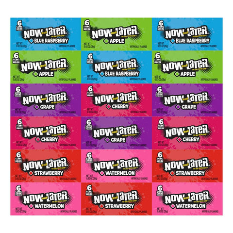 Variety Pack Candy Now and Later, Individually Wrapped, 18 Count - Includes Blue Raspberry, Apple, Grape, Cherry, Strawberry, Watermelon, 0.93 oz Each, Perfect for Sharing, Parties, or On-the-Go Snacking