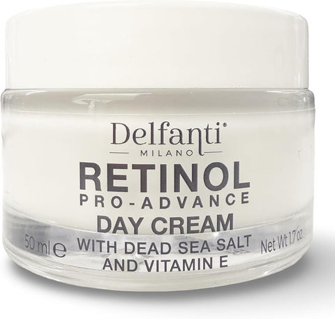 Delfanti Milano, Retinol Pro Advance Day Cream with Dead Sea Salts and Vitamin B, Anti Aging Moisturizer for Face and Neck, Made in Italy, 1.7 oz 50 mL