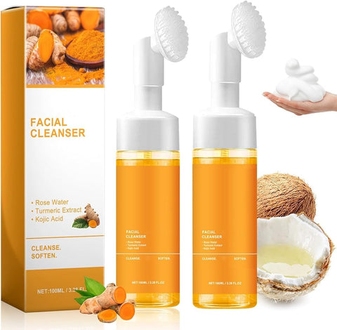 Turmeric Facial Cleanser, Glow Wash Turmeric Face Wash With Brush, Deep Cleansing Exfoliating for Women All Skin. - Personal Care