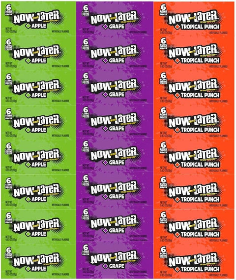 Variety Pack Now and Later - Apple, Grape, Tropical Punch Flavors - 0.93 oz Chewy Candy Bars - 8 of Each Flavor - 24 Pack