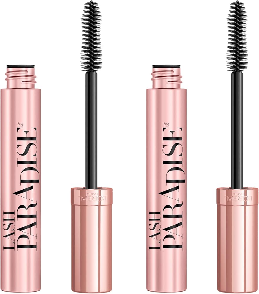 L'Oreal Paris Voluminous Lash Paradise Washable Mascara, Volumizing, Lengthening and Thickening Eye Makeup For Fuller-Looking Lashes, Blackest Black, 0.28 Fl Oz (Pack of 2) (Packaging May Vary)