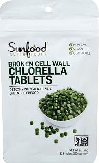 Sunfood Superfoods Broken Cell Wall Chlorella Tablets - Chlorophyll, Chlorella Green Algae Tablets for Women & Men, Source of Protein, Iron, Beta Carotene & B Vitamins, Non GMO, Vegan - 2 oz Bag
