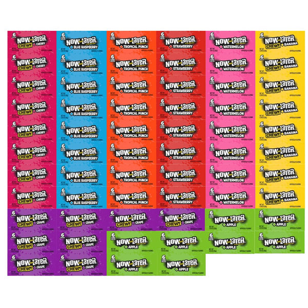 Generic Candy Assortment Now and Later, 8 Delicious Flavors, Grape, Strawberry, Cherry, Blue Raspberry, Tropical Punch, Banana, Apple, Watermelon - 0.93 Oz Each, 8 of Each Flavor, 64 Pack