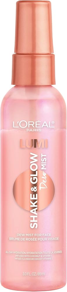 L'Oreal Paris Makeup LUMI Shake and Glow Dew Mist, Hydrating and Soothing Face Mist, Prep and Set Makeup, Energizes Skin with a Healthy Boost of Hydration, Natural Finish, 3 fl; oz.