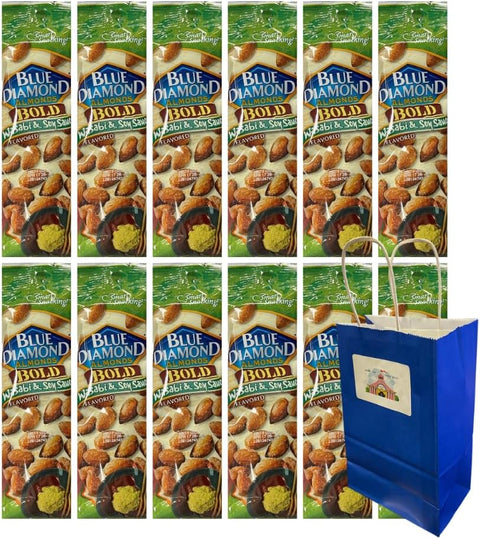 Big Top Deals USA 5.25x3.2x8 Blue Paper Bag with Diamond Almonds Wasabi & Soy Sauce, 1.5 oz Bags, 12 Pack – Crunchy Bold Flavor Snack, Individually Wrapped
