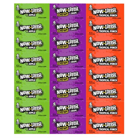 Generic Candy Assortment Now and Later - Apple, Grape, Tropical Punch, Perfect For All Occasions - 0.93 oz, 8 Each Flavor, 24 Pack