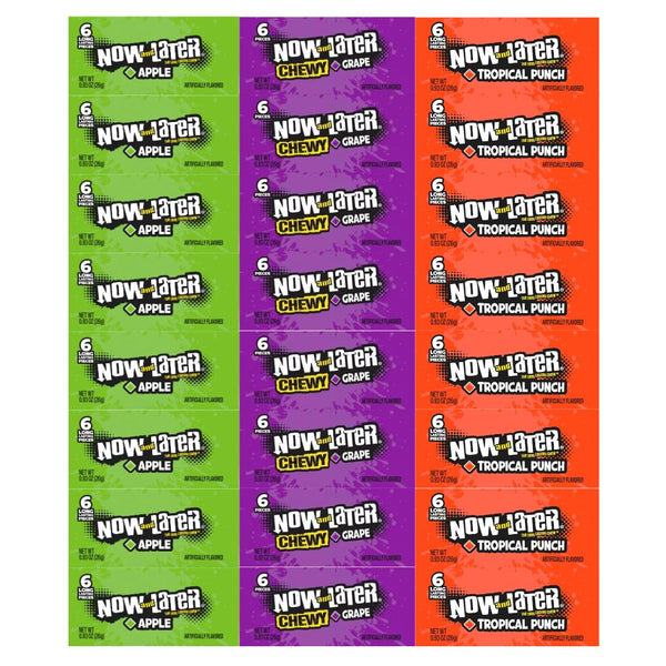 Generic Candy Assortment Now and Later - Apple, Grape, Tropical Punch, Perfect For All Occasions - 0.93 oz, 8 Each Flavor, 24 Pack