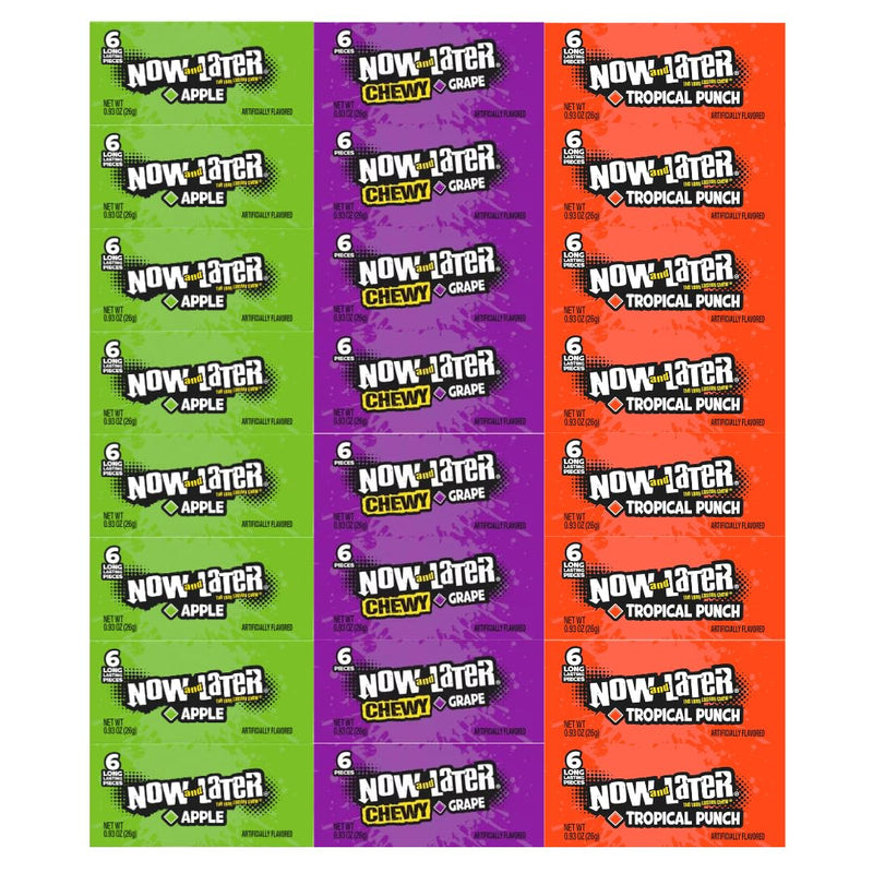 Generic Candy Assortment Now and Later - Apple, Grape, Tropical Punch, Perfect For All Occasions - 0.93 oz, 8 Each Flavor, 24 Pack