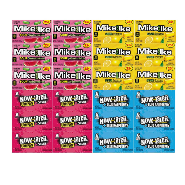 Generic Candy Assortment - Mike and Ike & Now and Later - Sour Watermelon, Sour Lemon, Cherry, Blue Raspberry, 6 Each Flavor, 24 Pack - Perfect for Parties and Snacks