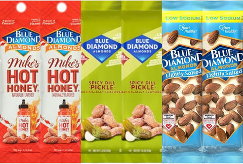 Diamond Almonds Variety Pack, Hot Honey, Spicy Dill Pickle & Lightly Salted, 1.5 oz Bags, 2 Bags Each Flavor, 6 Pack