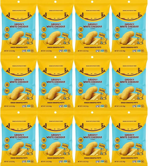 Chickpea Puffs Groovy White Cheddar, 1.5 oz Bags, 12 Pack