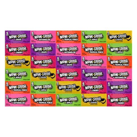 Variety Pack Now and Later Candy – 30 Individually Wrapped Pieces – Chewy and Long-Lasting Candy – Includes Banana, Apple, Cherry, Tropical Punch, Grape, Watermelon Flavors – 0.93 oz Each
