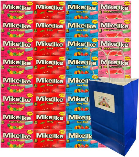 Candy Assorted Flavor Mike and Ike - 4 Flavors, Tropical Typhoon, Berry Blast, Cherry, Sour Watermelon - 0.78 oz, 8 Each Flavor, 32 Pack - Perfect for Parties & Treats