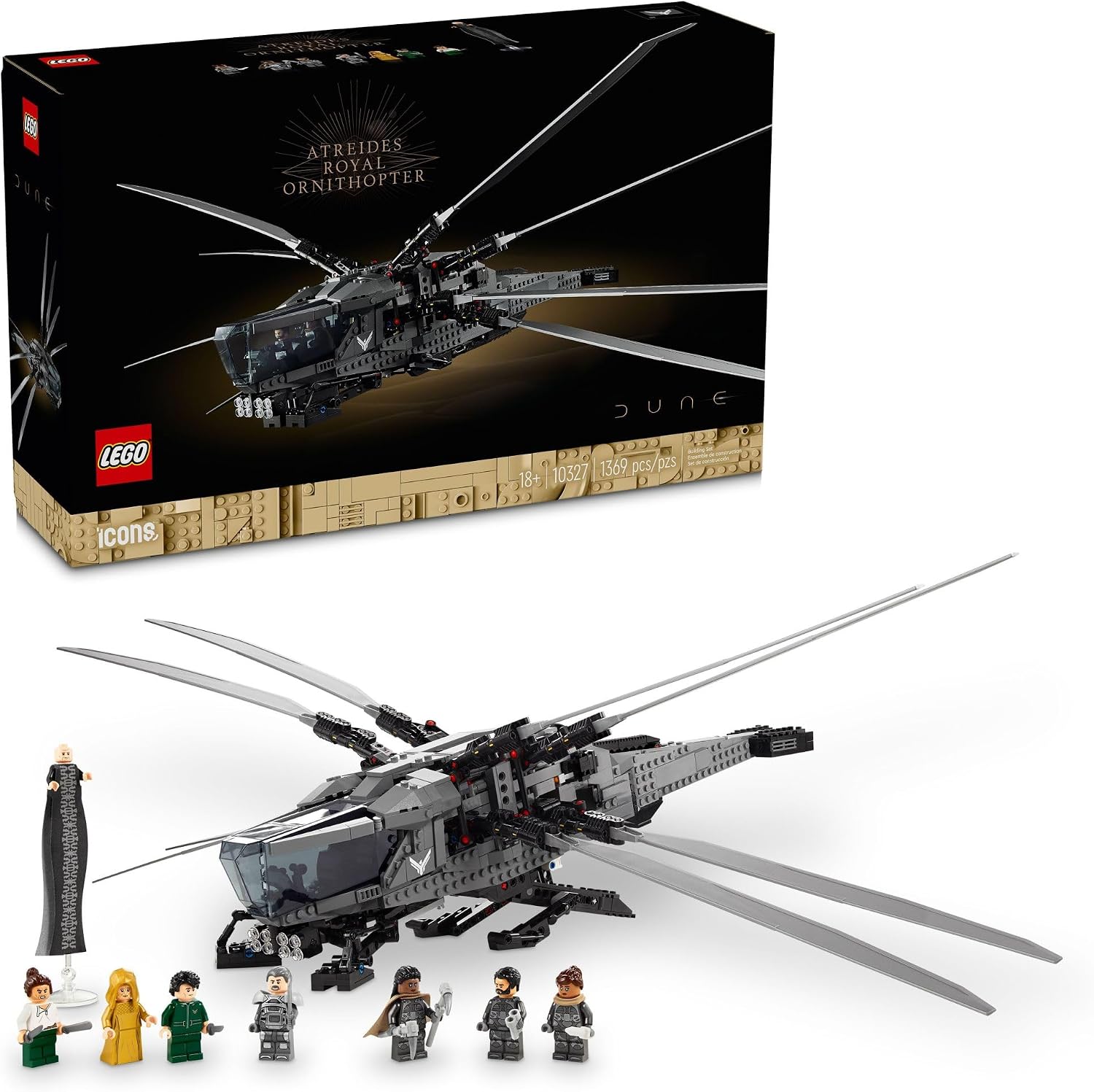 LEGO Icons Dune Atreides Royal Ornithopter 10327, Collectible Dune Inspired Model for Build and Display, Adult Gift Idea for Sci-Fi Movie Fans, 8 Minifigures
